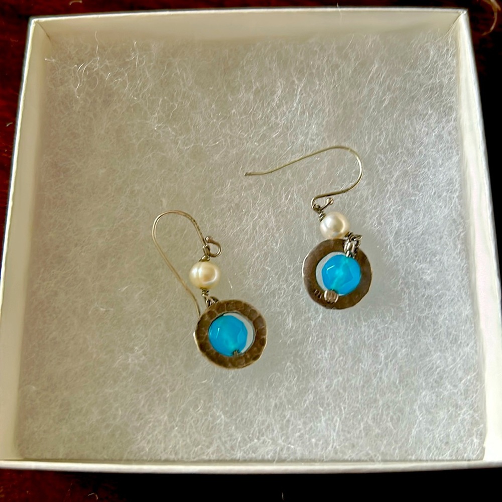 Vintage .925 Sterling Blue Stone Earrings